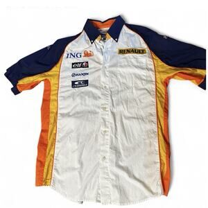 2008 Renault F1 Team Shirt Medium ING Elf Formula 1 Racing Button Up Polo Vtg